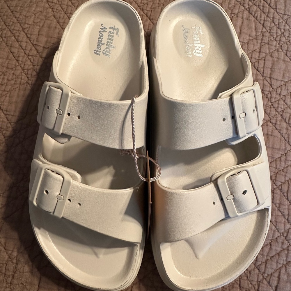 Cream Sandals with Contoured Footbed and Adjustable Straps